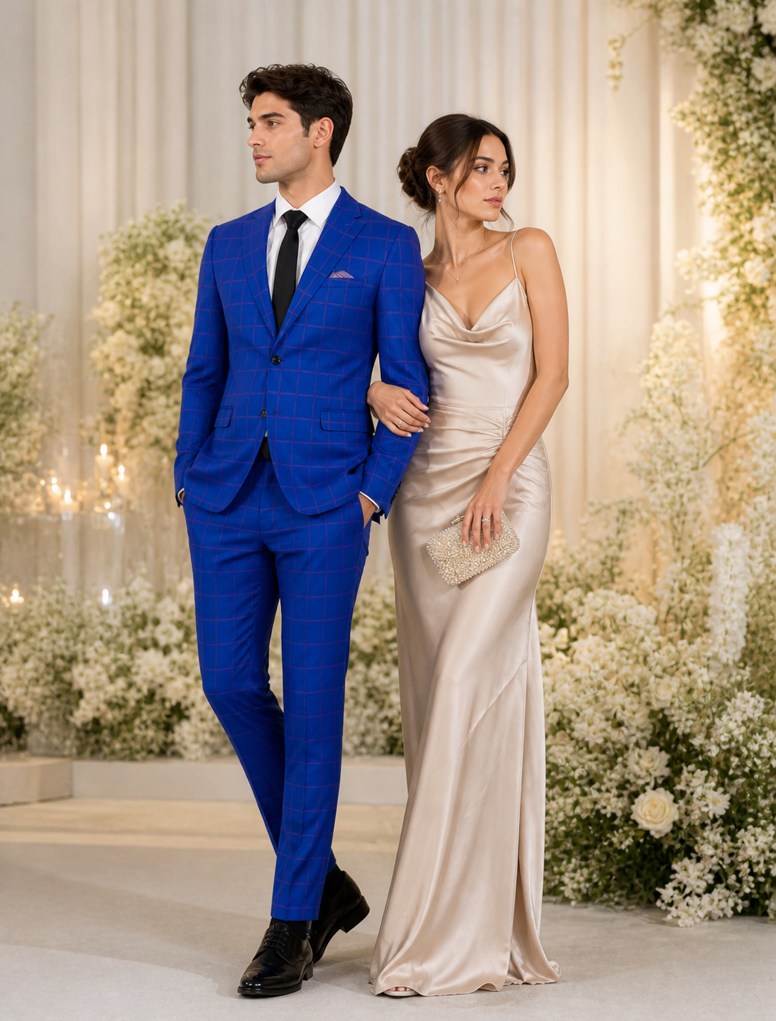 Mens Slim Fit Plaid Suit in Blue – Elegant 3 Piece Formal Set