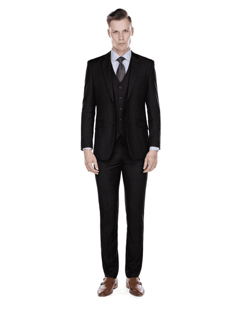 Mens Slim Fit Vested Suit Black - AlbertoNardoniStore