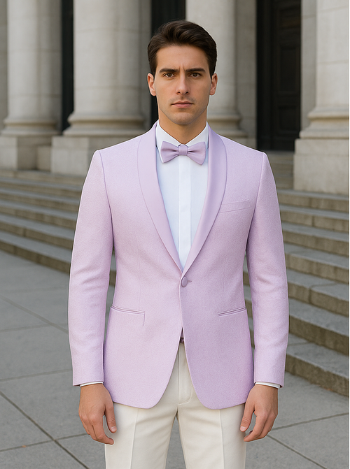 Men's Slim Fit Wedding & Prom Tonal Paisley Tuxedo Lavender Jacket