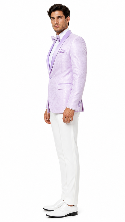 Men's Slim Fit Wedding & Prom Tonal Paisley Tuxedo Lavender Jacket