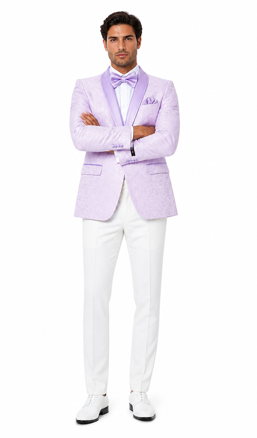 Men's Slim Fit Wedding & Prom Tonal Paisley Tuxedo Lavender Jacket