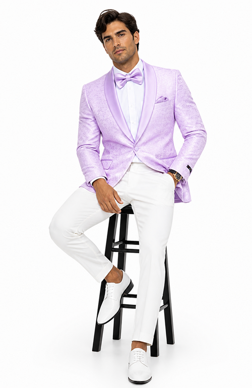 Men's Slim Fit Wedding & Prom Tonal Paisley Tuxedo Lavender Jacket