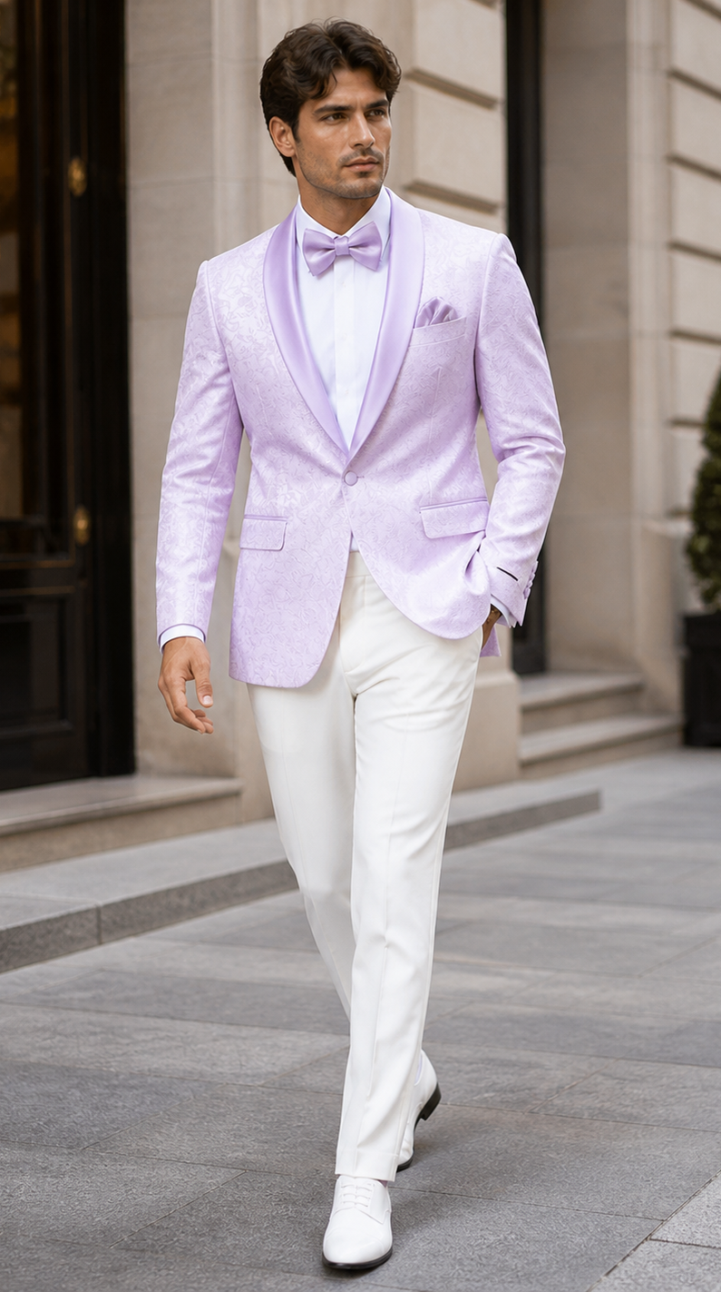 Men's Slim Fit Wedding & Prom Tonal Paisley Tuxedo Lavender Jacket