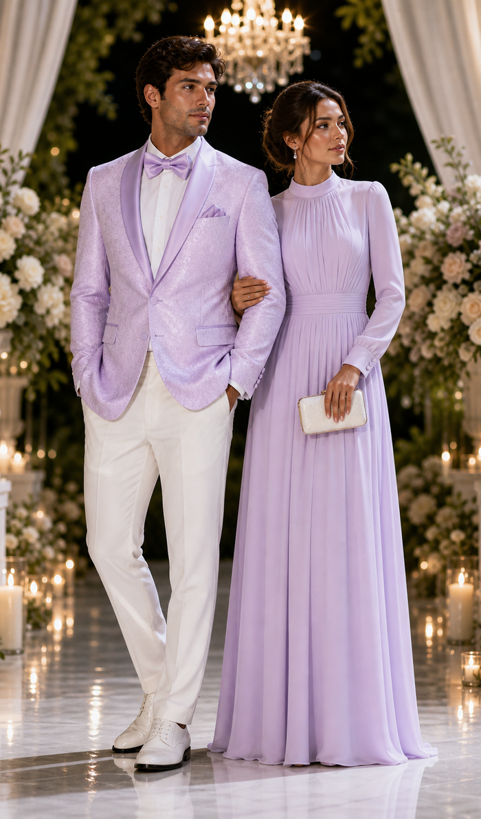Men's Slim Fit Wedding & Prom Tonal Paisley Tuxedo Lavender Jacket