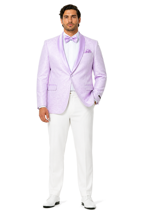 Men's Slim Fit Wedding & Prom Tonal Paisley Tuxedo Lavender Jacket