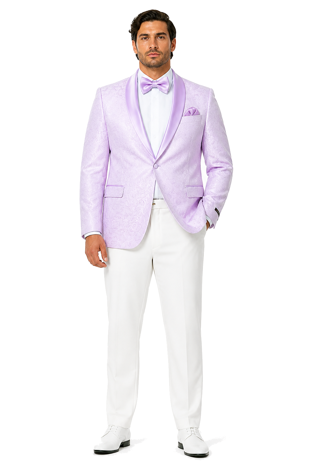 Men's Slim Fit Wedding & Prom Tonal Paisley Tuxedo Lavender Jacket