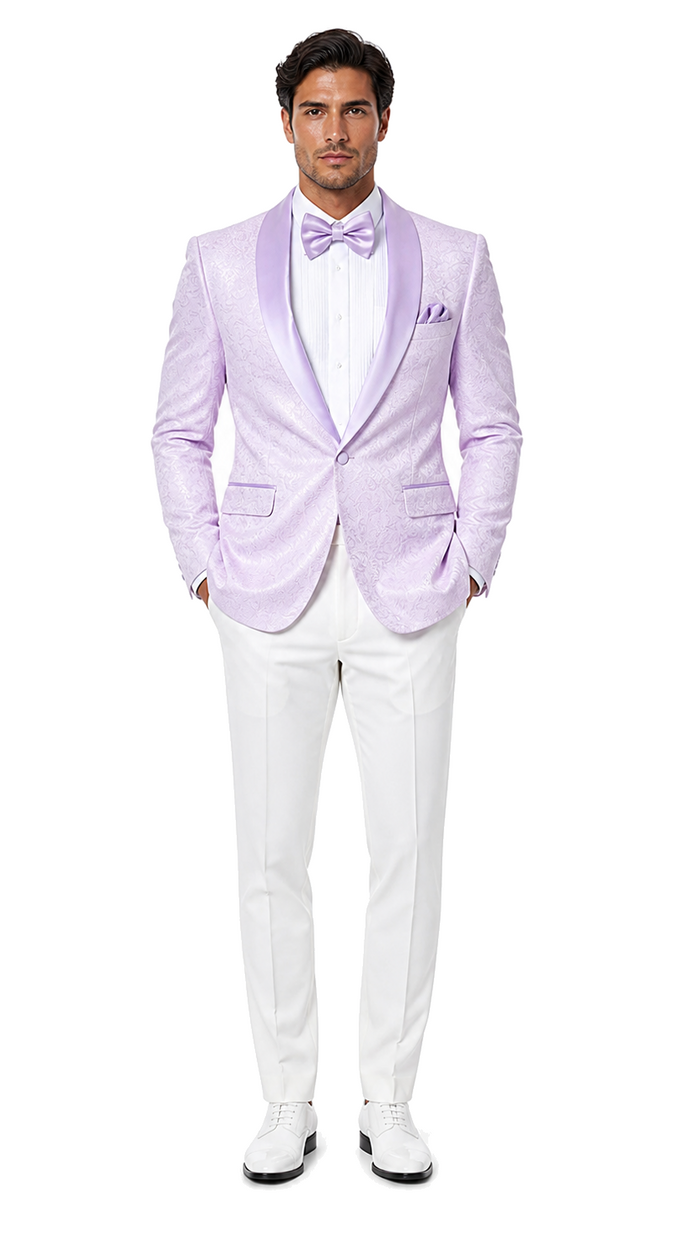 Men's Slim Fit Wedding & Prom Tonal Paisley Tuxedo Lavender Jacket