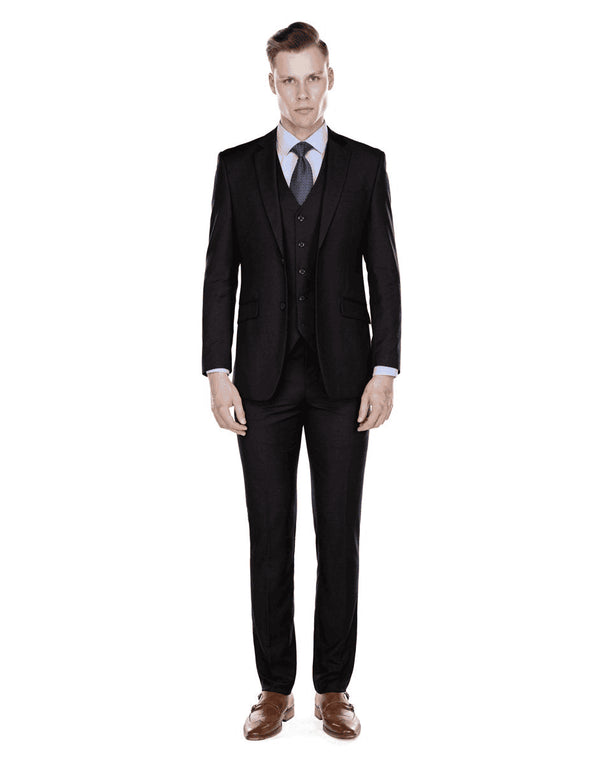 Mens Smart Slim Vested Funeral Suit Black - AlbertoNardoniStore