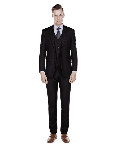 Mens Smart Slim Vested Suit Black - AlbertoNardoniStore