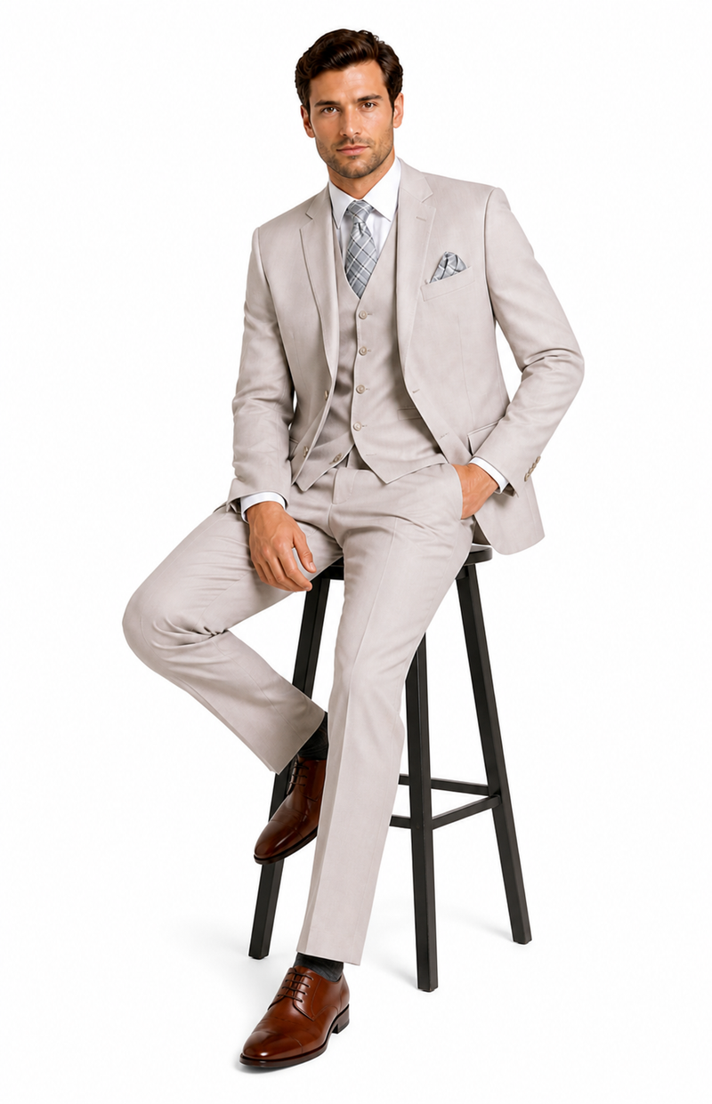 Men's Solid Sand Athletic Cut Classic Suits
