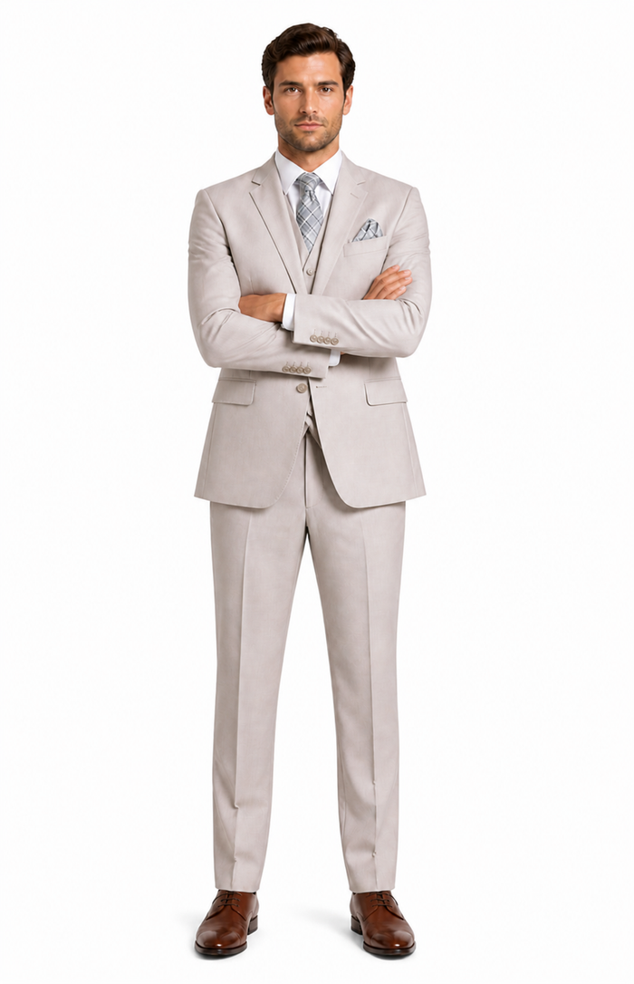 Men's Solid Sand Athletic Cut Classic Suits