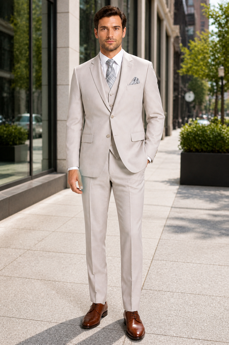 Men's Solid Sand Athletic Cut Classic Suits