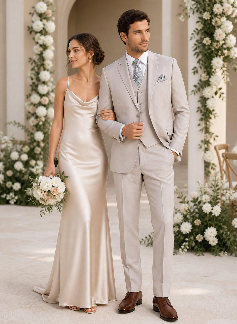 Men's Solid Sand Athletic Cut Classic Suits