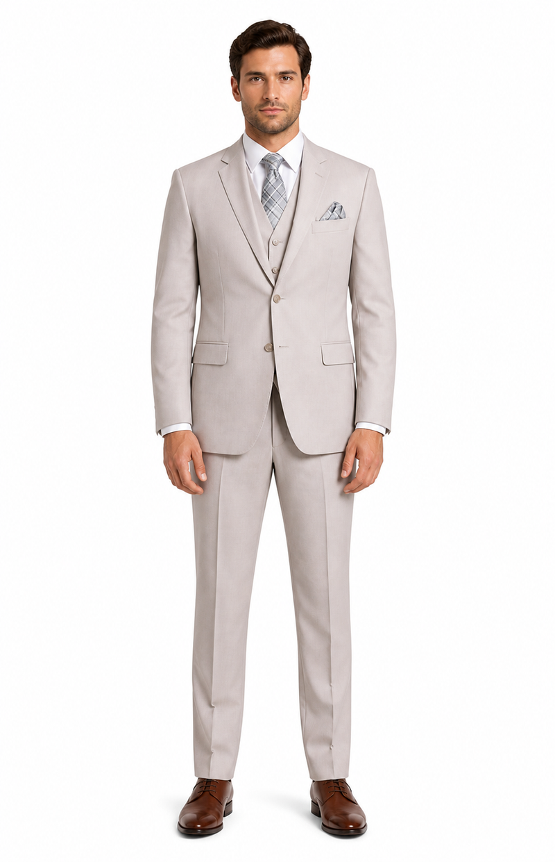 Men's Solid Sand Athletic Cut Classic Suits
