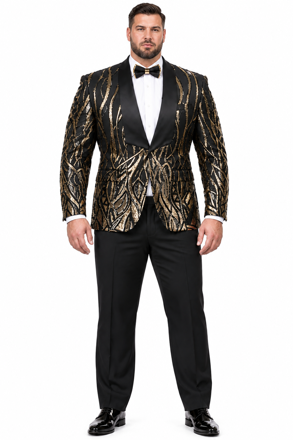 Men's EJ Samuel Shawl Lapel Black & Gold Sequin Formal Tuxedo Jacket