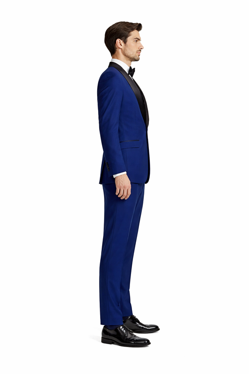 Men’s Stacy Adams Designer Suit – Vested One-Button Shawl Lapel in Indigo Blue