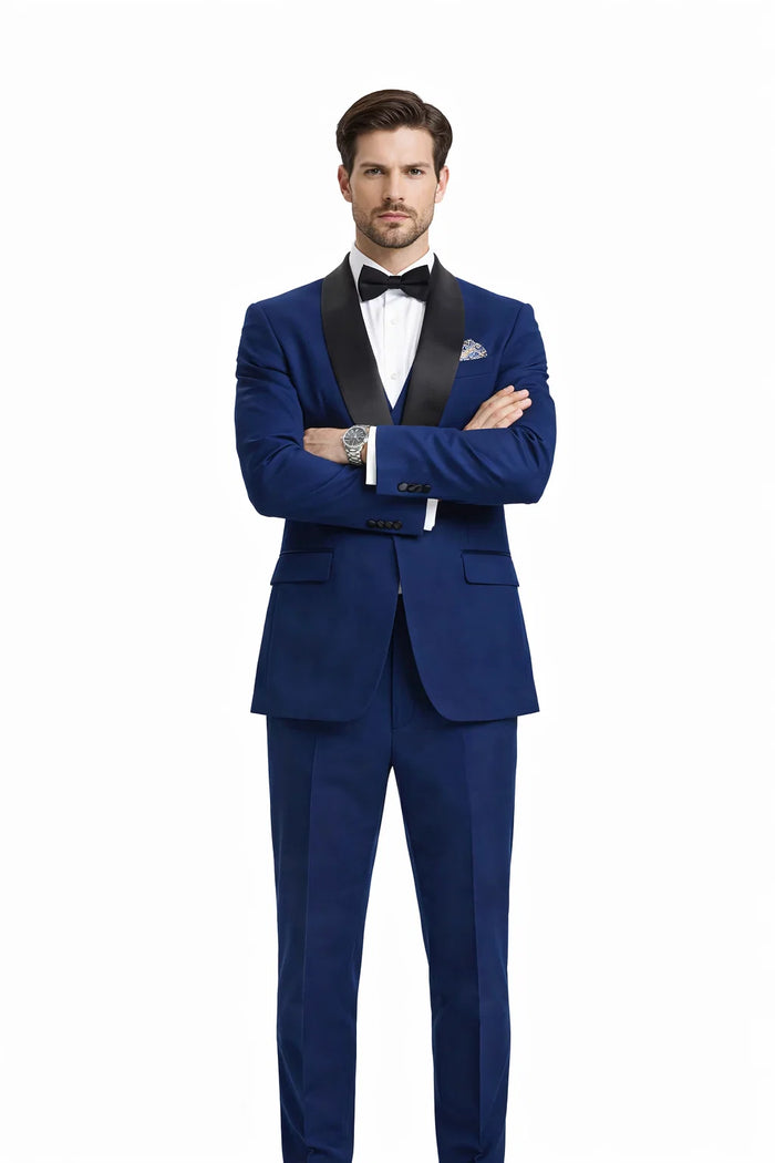 Men’s Stacy Adams Designer Suit – Vested One-Button Shawl Lapel in Indigo Blue