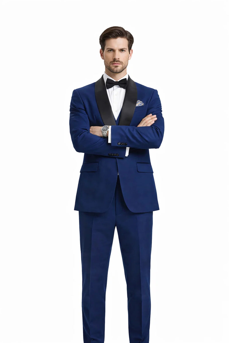 Men’s Stacy Adams Designer Suit – Vested One-Button Shawl Lapel in Indigo Blue