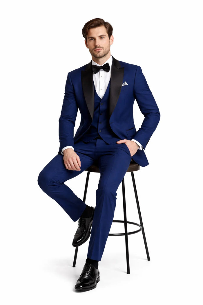 Men’s Stacy Adams Designer Suit – Vested One-Button Shawl Lapel in Indigo Blue