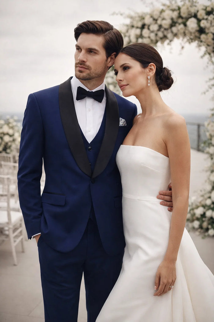 Men’s Stacy Adams Designer Suit – Vested One-Button Shawl Lapel in Indigo Blue