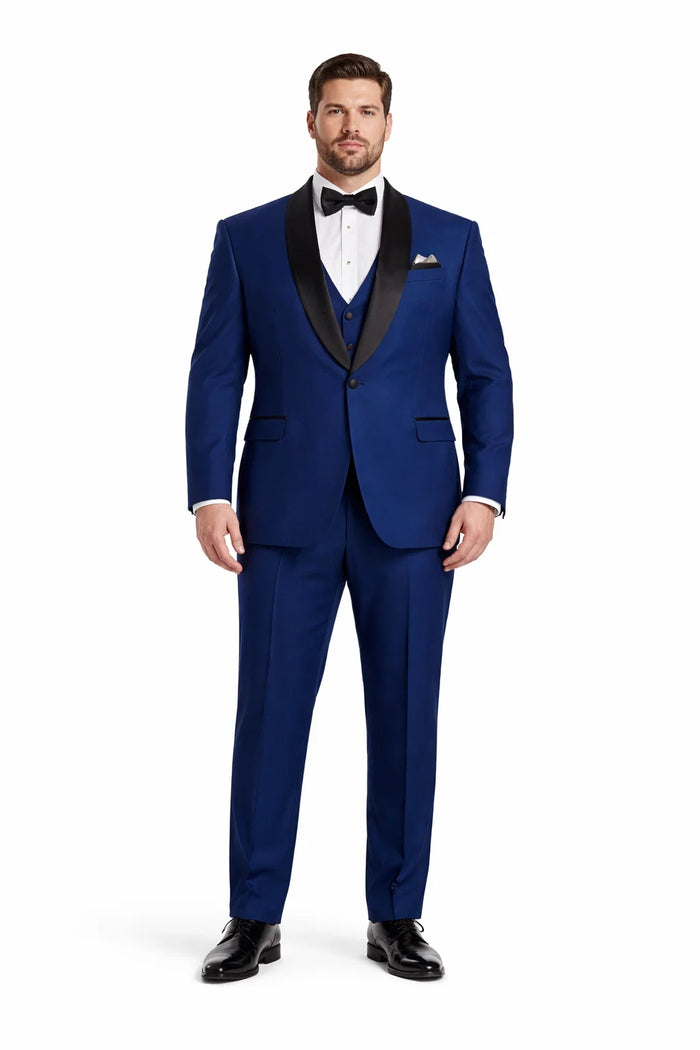 Men’s Stacy Adams Designer Suit – Vested One-Button Shawl Lapel in Indigo Blue