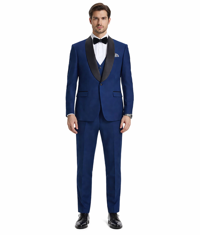 Men’s Stacy Adams Designer Suit – Vested One-Button Shawl Lapel in Indigo Blue