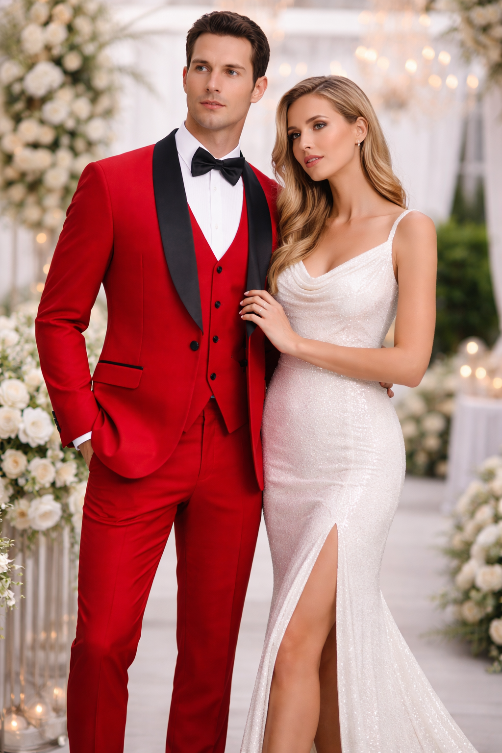 Mens Stacy Adams Suit - Stacy Adams Suit Men's Designer Red Tuxedo with Vested One Button Shawl Lapel