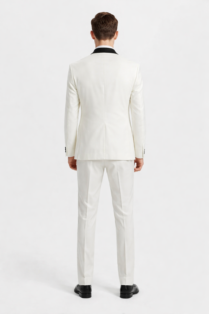 Mens Stacy Adams Suit - Stacy Adams Suit Men's Designer Tuxedo - Ivory, Vested One Button Shawl Lapel