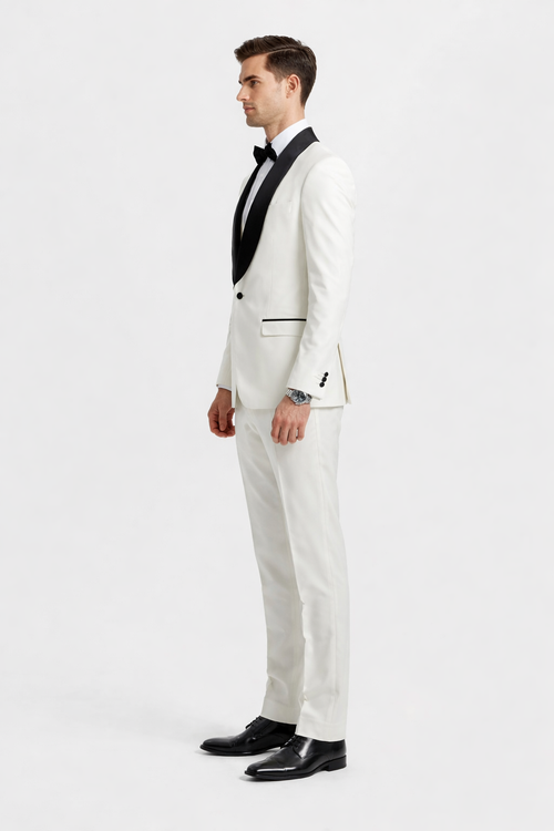 Mens Stacy Adams Suit - Stacy Adams Suit Men's Designer Tuxedo - Ivory, Vested One Button Shawl Lapel