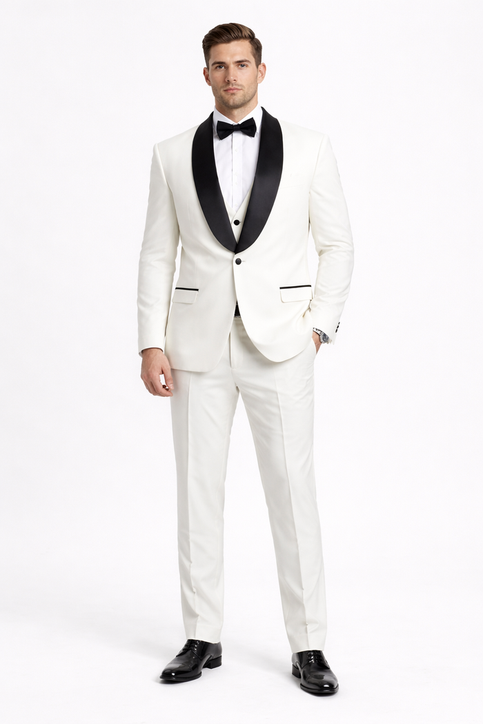 Mens Stacy Adams Suit - Stacy Adams Suit Men's Designer Tuxedo - Ivory, Vested One Button Shawl Lapel