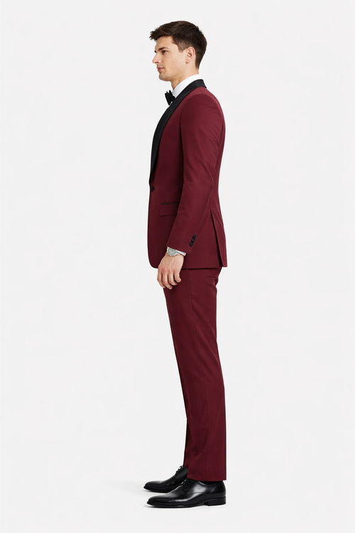 Mens Stacy Adams Suit - Stacy Adams Suit Men's Designer Tuxedo - Vested One Button Shawl Lapel in Burgundy