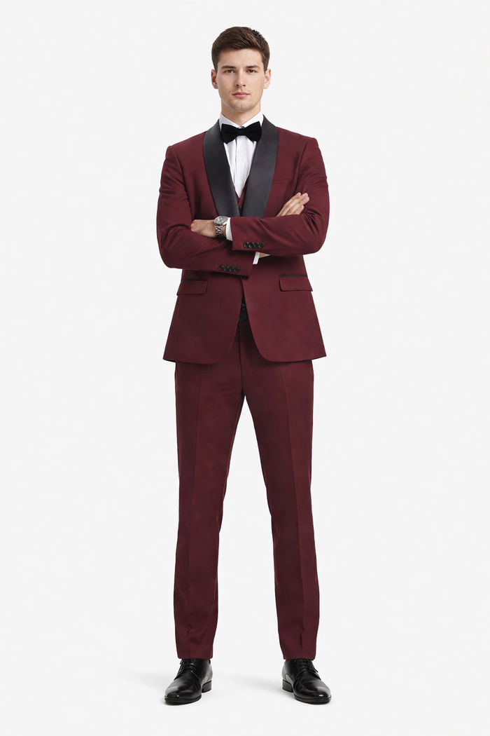 Mens Stacy Adams Suit - Stacy Adams Suit Men's Designer Tuxedo - Vested One Button Shawl Lapel in Burgundy