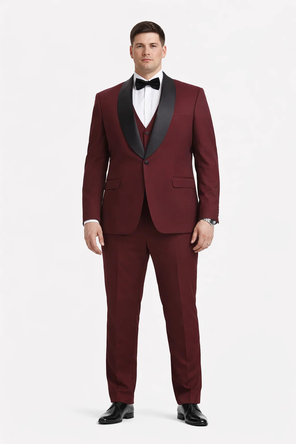 Mens Stacy Adams Suit - Stacy Adams Suit Men's Designer Tuxedo - Vested One Button Shawl Lapel in Burgundy