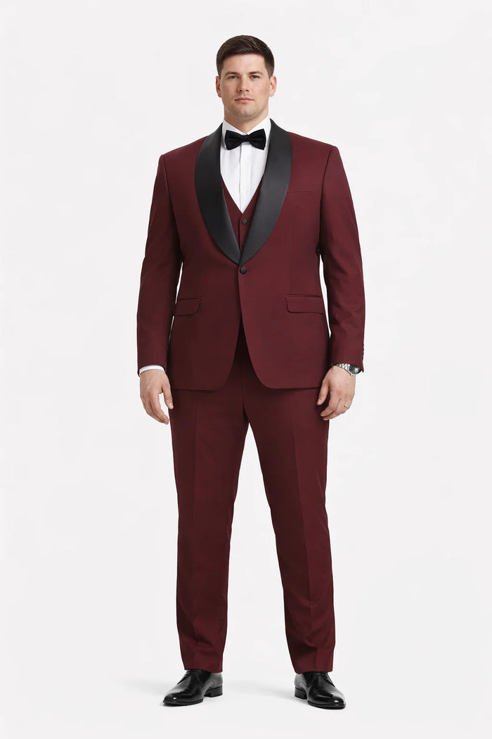 Mens Stacy Adams Suit - Stacy Adams Suit Men's Designer Tuxedo - Vested One Button Shawl Lapel in Burgundy
