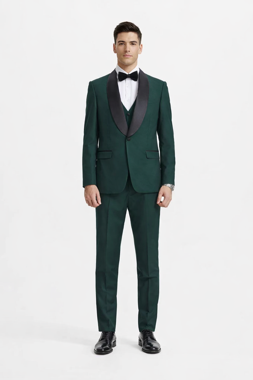Mens Stacy Adams Suit - Stacy Adams Suit Men's Designer Tuxedo - Vested One Button Shawl Lapel in Hunter Green
