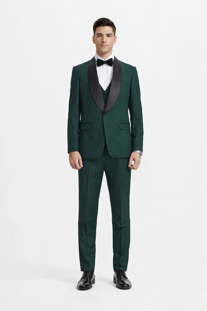Mens Stacy Adams Suit - Stacy Adams Suit Men's Designer Tuxedo - Vested One Button Shawl Lapel in Hunter Green