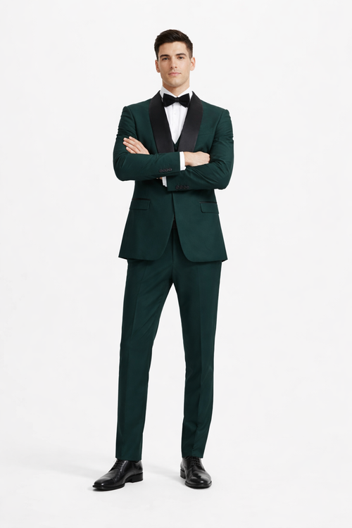 Mens Stacy Adams Suit - Stacy Adams Suit Men's Designer Tuxedo - Vested One Button Shawl Lapel in Hunter Green