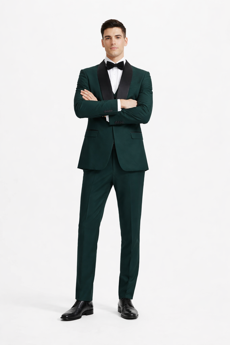 Mens Stacy Adams Suit - Stacy Adams Suit Men's Designer Tuxedo - Vested One Button Shawl Lapel in Hunter Green