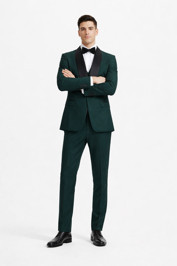 Mens Stacy Adams Suit - Stacy Adams Suit Men's Designer Tuxedo - Vested One Button Shawl Lapel in Hunter Green