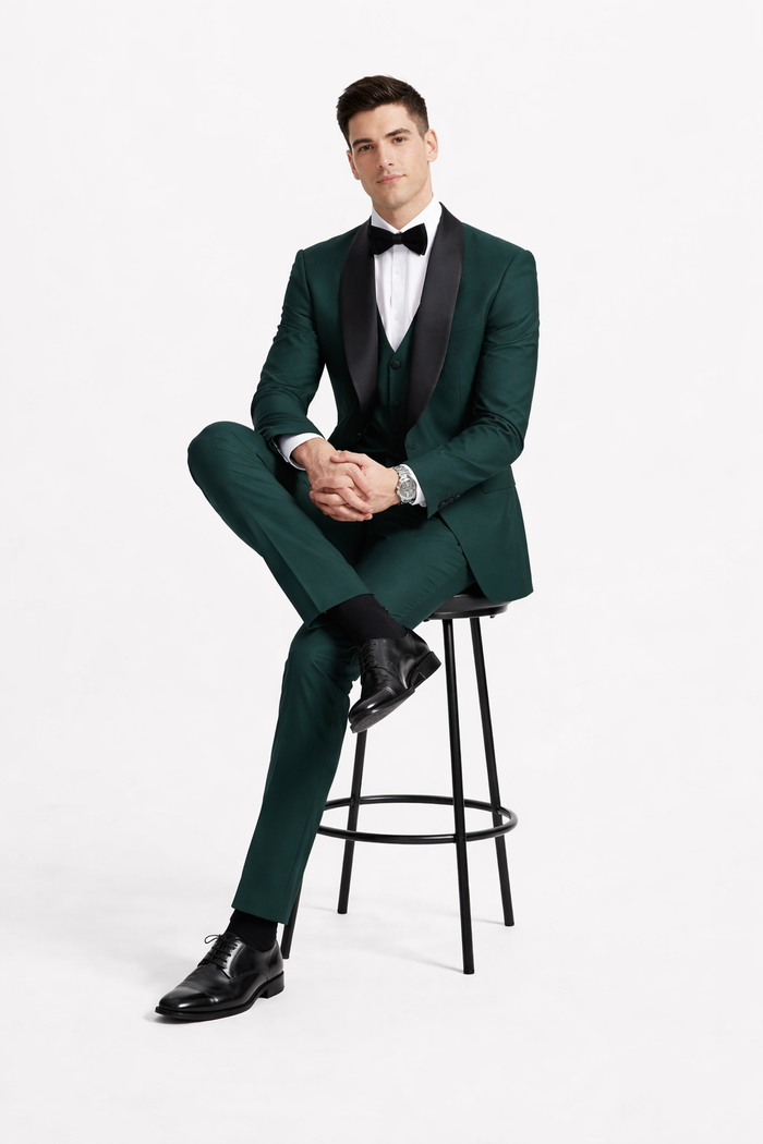 Mens Stacy Adams Suit - Stacy Adams Suit Men's Designer Tuxedo - Vested One Button Shawl Lapel in Hunter Green