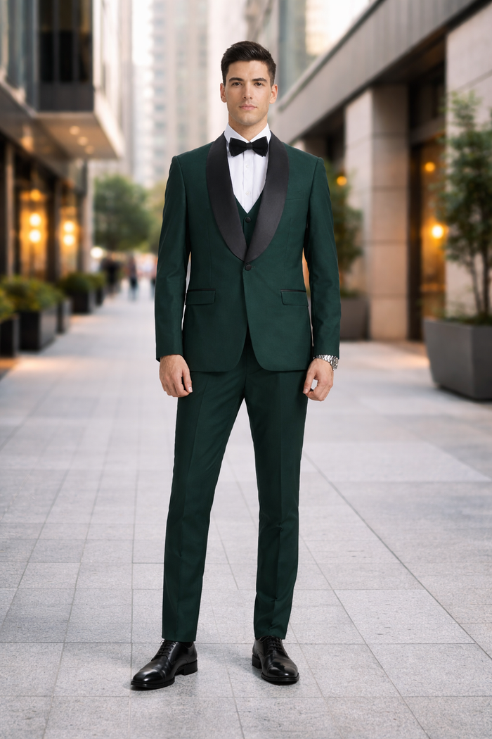 Mens Stacy Adams Suit - Stacy Adams Suit Men's Designer Tuxedo - Vested One Button Shawl Lapel in Hunter Green