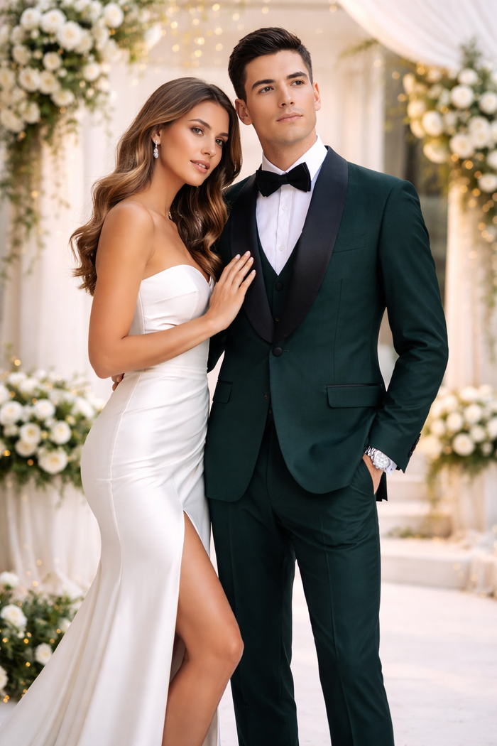 Mens Stacy Adams Suit - Stacy Adams Suit Men's Designer Tuxedo - Vested One Button Shawl Lapel in Hunter Green