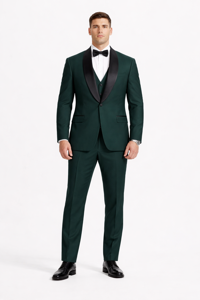 Mens Stacy Adams Suit - Stacy Adams Suit Men's Designer Tuxedo - Vested One Button Shawl Lapel in Hunter Green