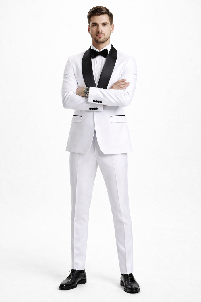 Mens Stacy Adams Suit - Stacy Adams Suit Men's Designer Tuxedo - Vested One Button Shawl Lapel in White