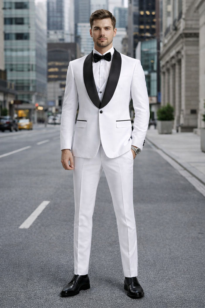Mens Stacy Adams Suit - Stacy Adams Suit Men's Designer Tuxedo - Vested One Button Shawl Lapel in White