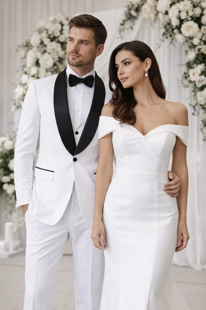 Mens Stacy Adams Suit - Stacy Adams Suit Men's Designer Tuxedo - Vested One Button Shawl Lapel in White