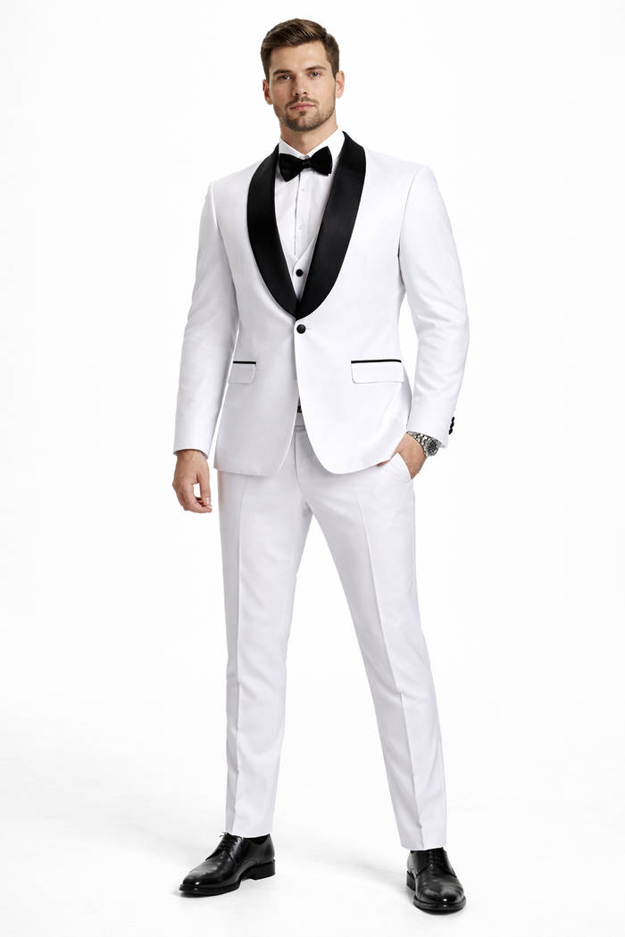 Mens Stacy Adams Suit - Stacy Adams Suit Men's Designer Tuxedo - Vested One Button Shawl Lapel in White