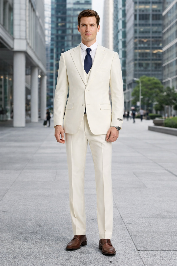 Mens Stacy Adams Suit - Stacy Adams Suit Men's Ivory Two Button Vested Designer Suit