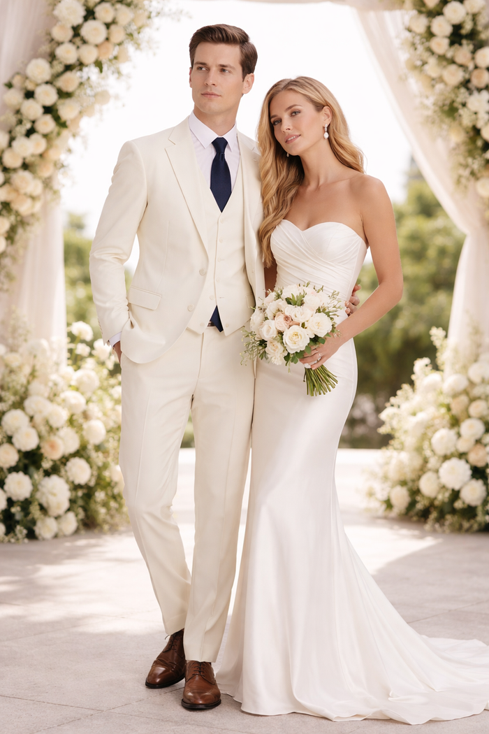 Mens Stacy Adams Suit - Stacy Adams Suit Men's Ivory Two Button Vested Designer Suit
