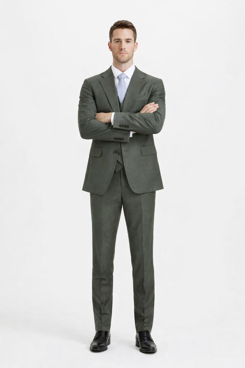 Mens Stacy Adams Suit - Stacy Adams Suit Men's Sharkskin Suit - Olive Green, Two Button Vested Design